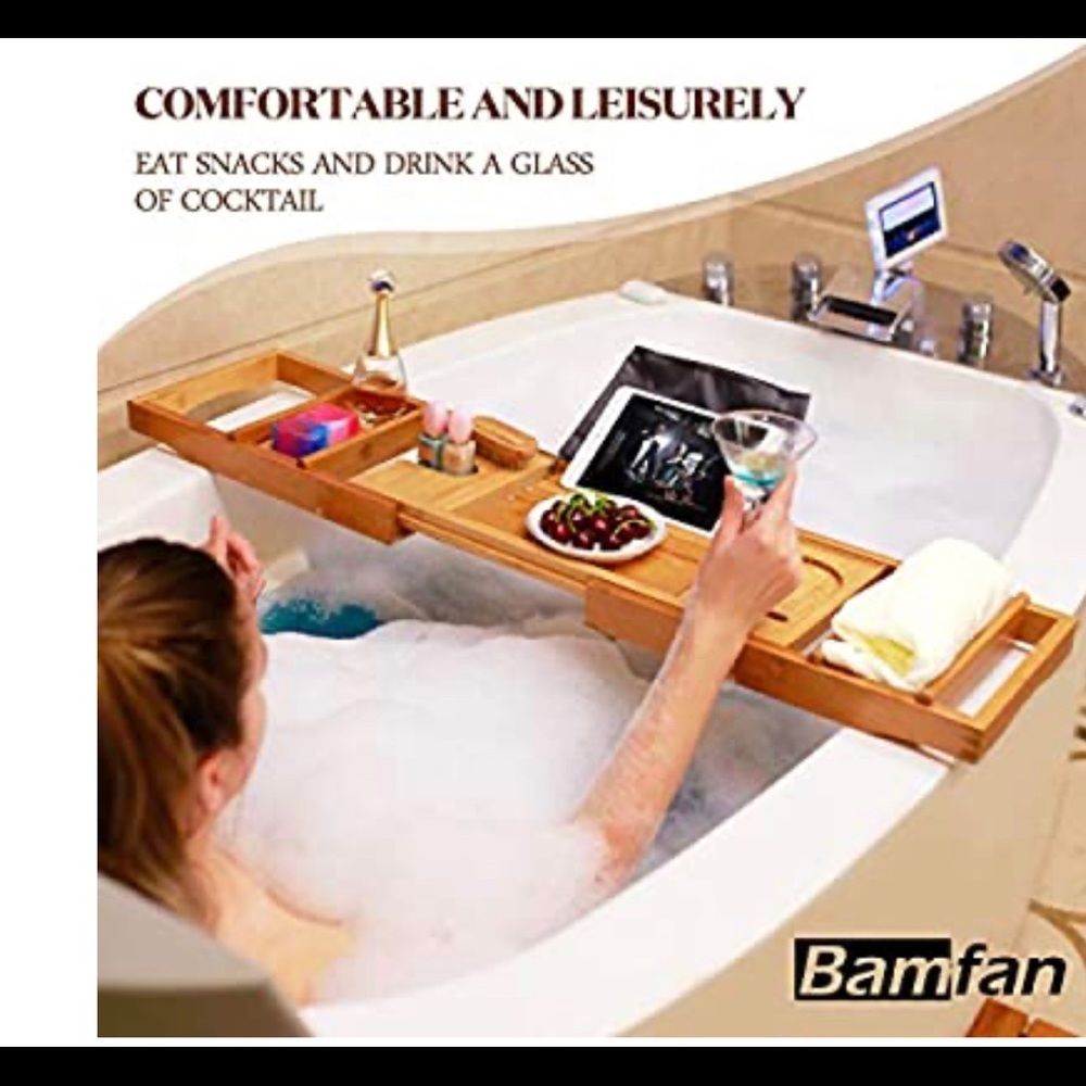Firm--Bath Caddy Tray for Bathtub - Bamboo Adjusta - Picture 2 of 5